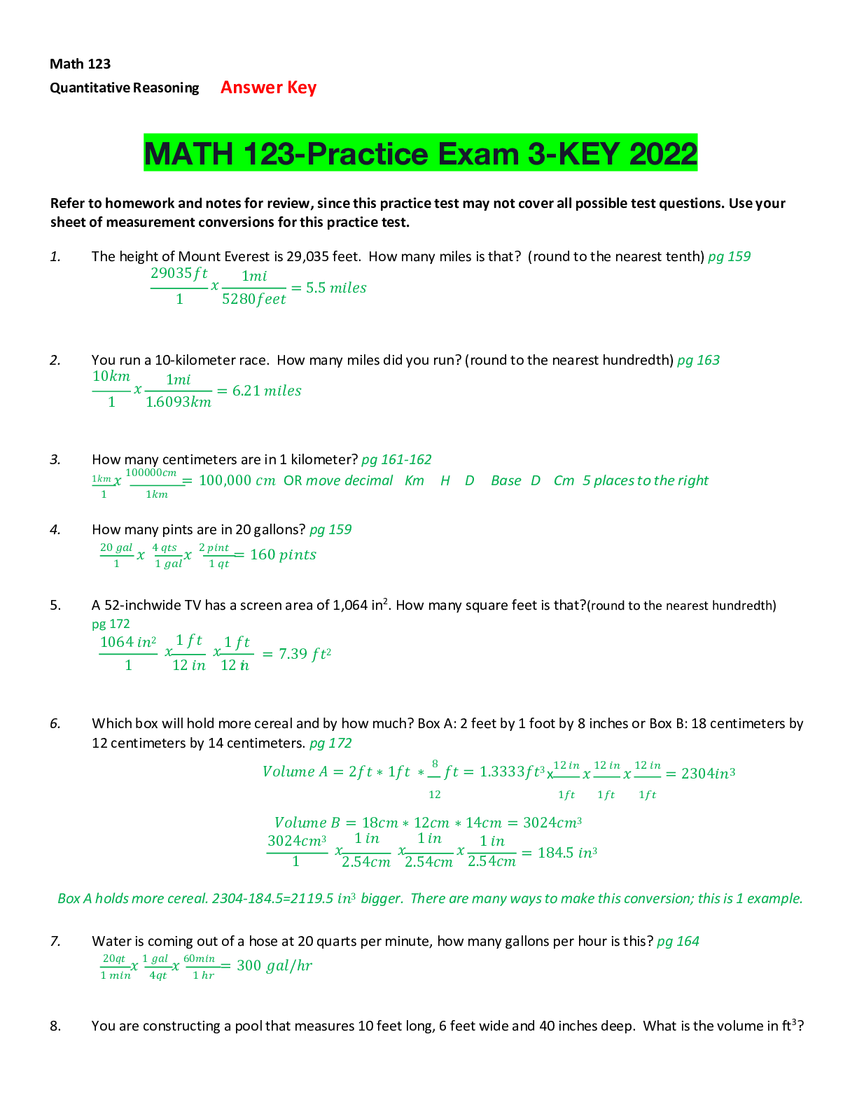 Preview image of MATH 123-Practice Exam 3-KEY 2022 document
